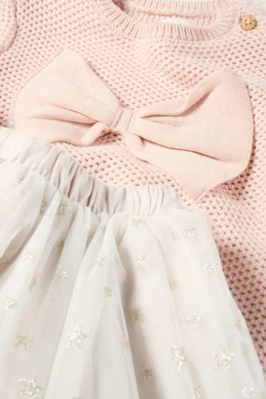 Baby: meisjes - Strik en sterretjes - babyoutfit - 2-delig - roze