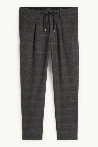 Pánské - Kalhoty chino - tapered fit - kostkované - tmavošedá