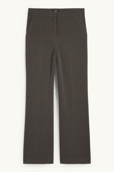 Dames - Broek - high waist - wide leg - glanseffect - donkergrijs