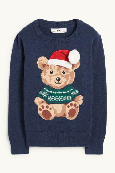 Enfants garçons - Teddy bear - pull de Noël - bleu foncé