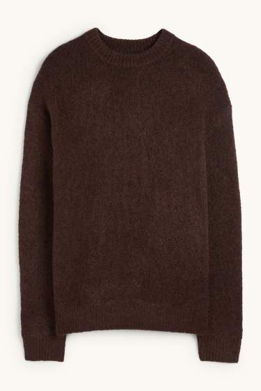 Hommes - Pull en finition bouclée - marron foncé