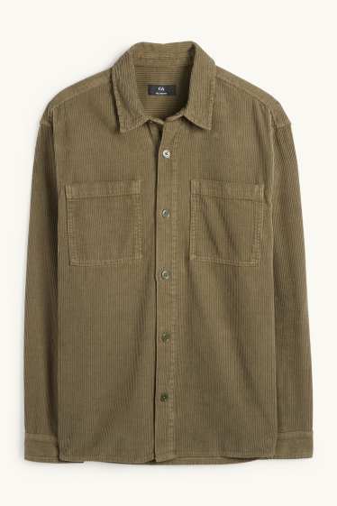 Hommes - Chemise en velours côtelé - relaxed fit - col kent - vert
