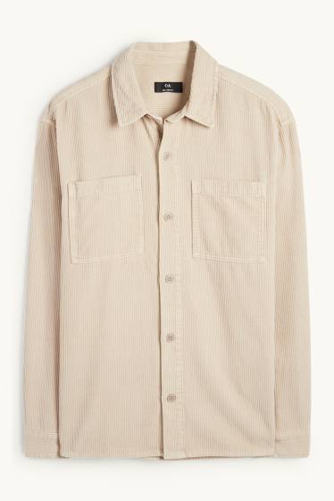 Hommes - Chemise en velours côtelé - relaxed fit - col kent - beige
