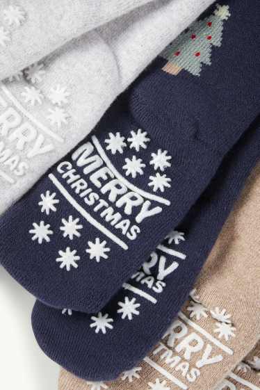 Bébés garçons - Lot de 3 paires - chaussettes antidérapantes de Noël pour bébé - bleu foncé