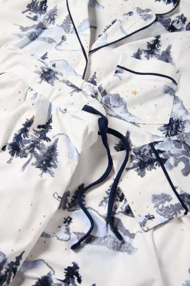 Dames - Pyjama van fleece - met patroon - wit