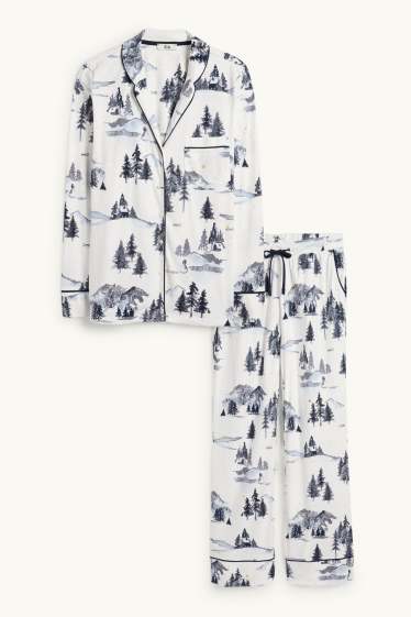 Dames - Pyjama van fleece - met patroon - wit