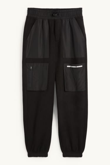 Enfants garçons - Pantalon de jogging cargo en polaire - noir