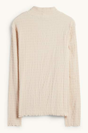 Dames - Longsleeve - regular fit - gesmokt - crème wit