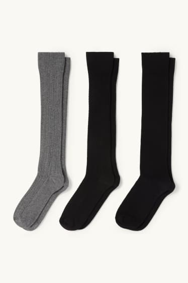 Femei - Multipack 3 perechi - șosete lungi - cu torsade - negru / gri