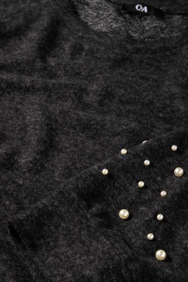 Damen - Sweatshirt mit Perlen - dunkelgrau