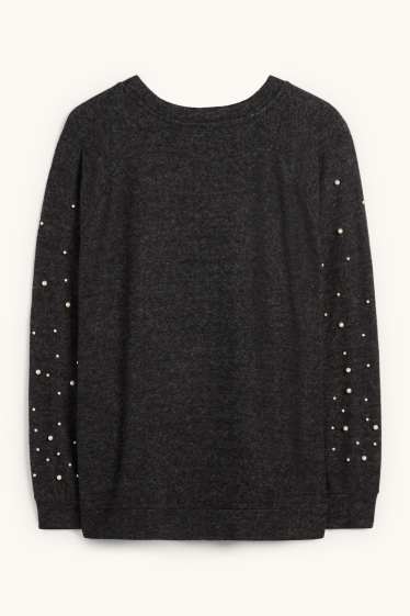 Damen - Sweatshirt mit Perlen - dunkelgrau