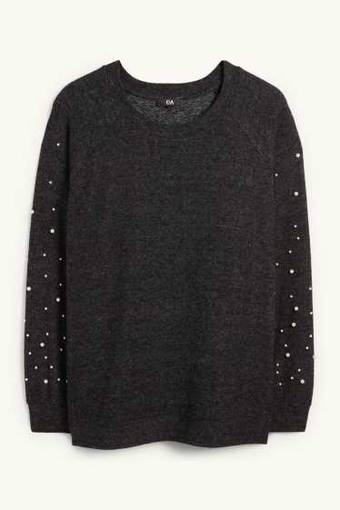 Damen - Sweatshirt mit Perlen - dunkelgrau