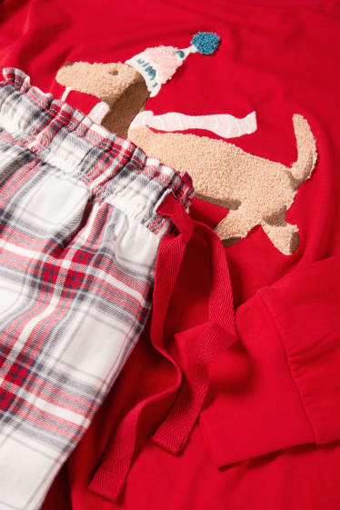 Femmes - Pyjama de Noël avec pantalon en flanelle - teckel - rouge