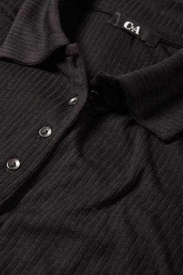 Femei - Tricou polo cu mânecă lungă - regular fit - cu reiați - negru