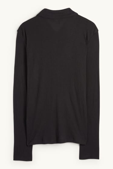 Femei - Tricou polo cu mânecă lungă - regular fit - cu reiați - negru