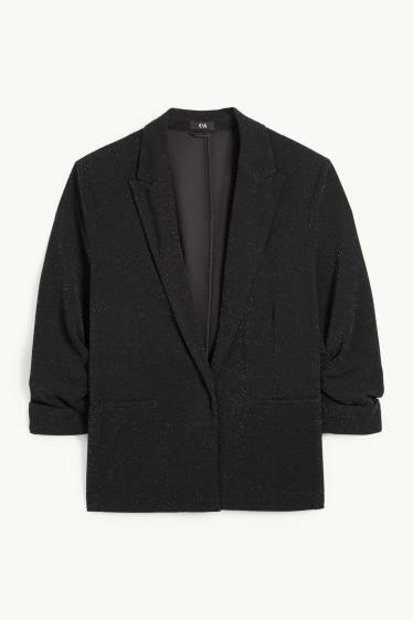 Femmes - Blazer - regular fit - effet brillant - noir
