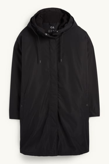 Femmes - Parka de pluie avec capuche - rembourrée - imperméable - noir