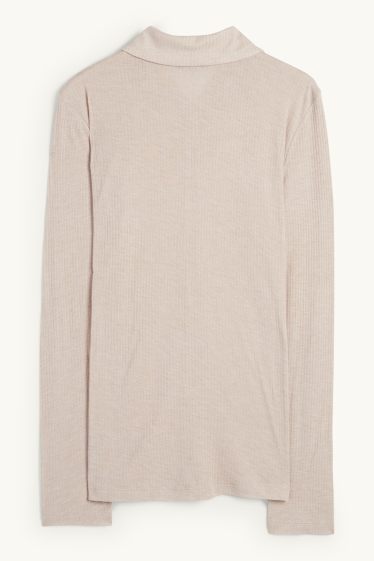 Donna - Polo a maniche lunghe - regular fit - a costine - beige