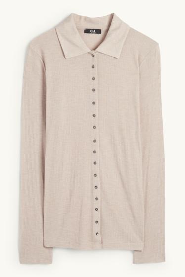 Donna - Polo a maniche lunghe - regular fit - a costine - beige