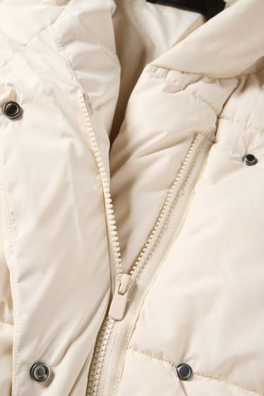 Dames - Mantel met stiksels en capuchon - waterafstotend - licht beige