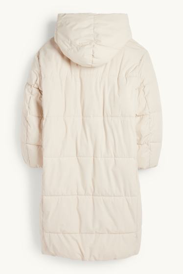 Dames - Mantel met stiksels en capuchon - waterafstotend - licht beige