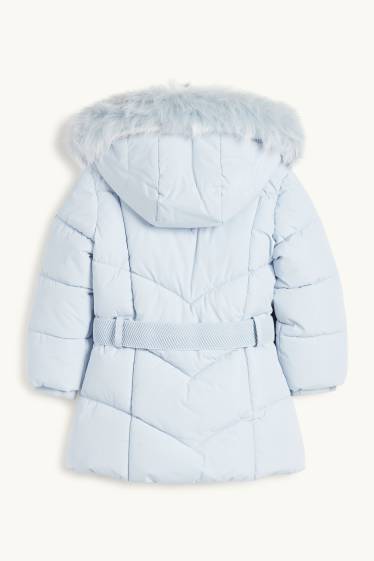 Kinder Mädchen - Steppjacke mit Kapuze und Kunstfellbesatz - hellblau