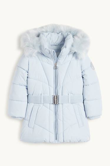 Kinder Mädchen - Steppjacke mit Kapuze und Kunstfellbesatz - hellblau