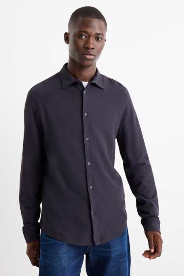 Hommes - Chemise - regular fit - col kent - finition texturée - bleu foncé