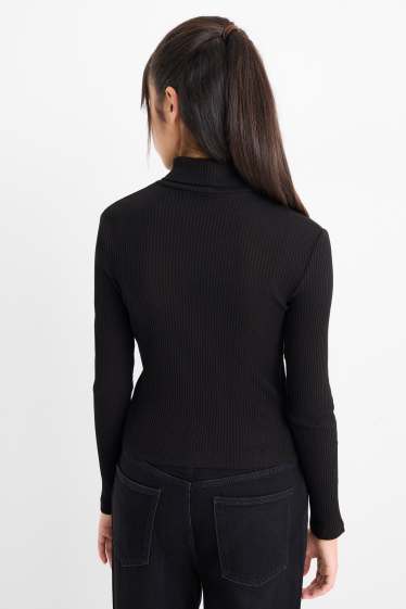 Enfants filles - Lot de 2 - haut à col roulé - finition côtelée - blanc / noir