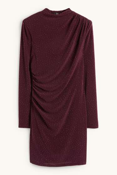 Women - Bodycon dress with rhinestones - bordeaux