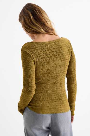 Damen - Langarmshirt - Regular Fit - gesmokt - grün