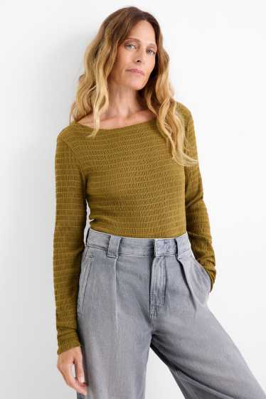 Damen - Langarmshirt - Regular Fit - gesmokt - grün