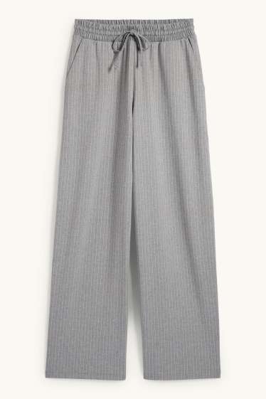 Donna - Pantaloni - vita alta - gamba ampia - gessato - grigio