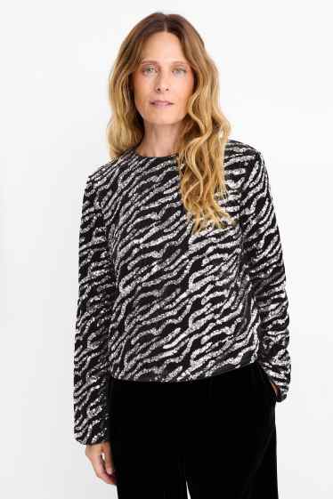 Donna - Blusa di velluto e paillettes - nero
