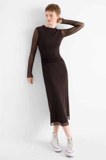 Damen - Mesh-Kleid - dunkelbraun