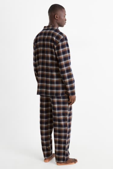 Herren - Flanell-Pyjama - kariert - dunkelblau