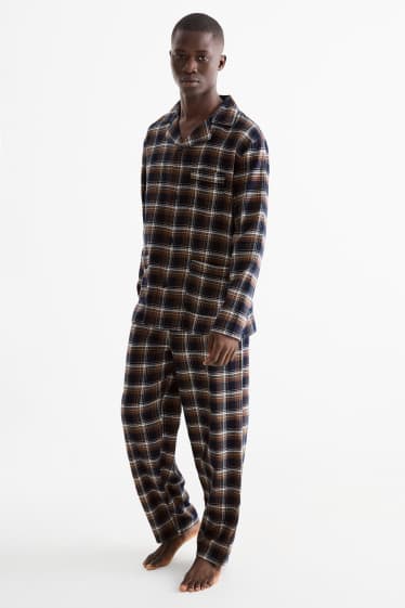 Herren - Flanell-Pyjama - kariert - dunkelblau