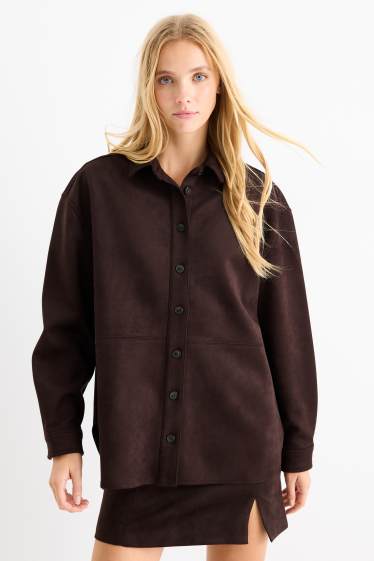 Femmes - Veste-chemise - faux suède - marron foncé