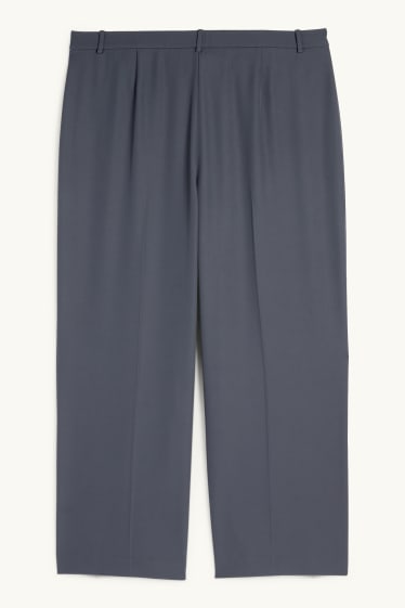 Dámské - Plátěné kalhoty - high waist - wide leg - modrá