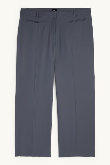 Dámské - Plátěné kalhoty - high waist - wide leg - modrá