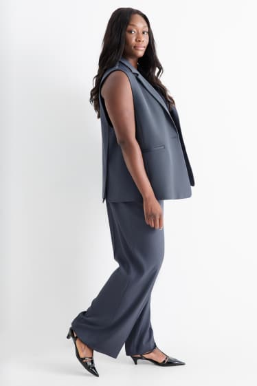 Dámské - Plátěné kalhoty - high waist - wide leg - modrá