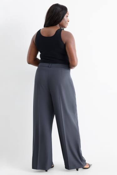 Dámské - Plátěné kalhoty - high waist - wide leg - modrá