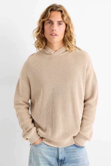 Herren - Kapuzenpullover - gerippt - beige