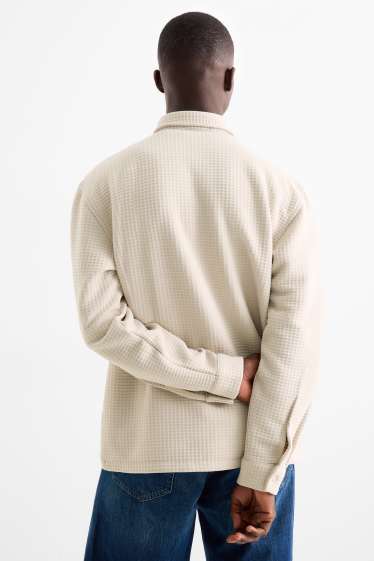 Uomo - Giacca camicia - relaxed fit - collo all'italiana - tessuto tramato - beige