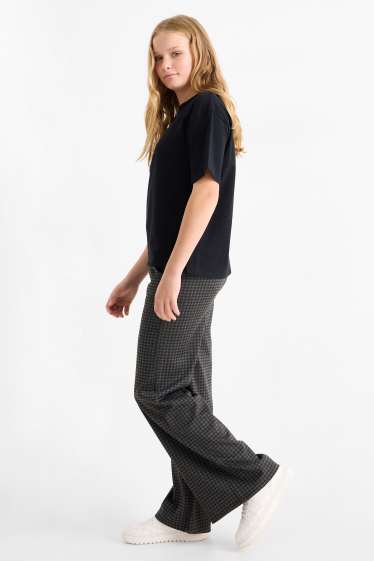 Kinderen: meisjes - Broek van jersey - geruit - zwart / donkergrijs