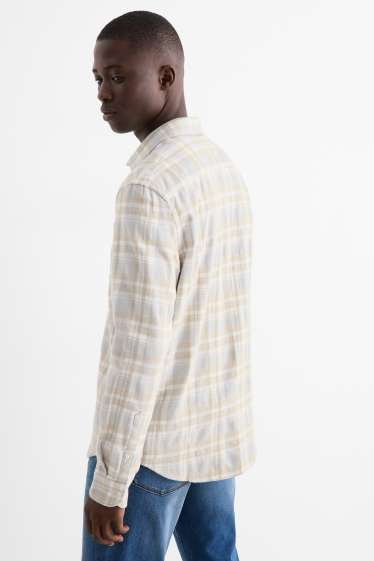 Uomo - Camicia di flanella - regular fit - collo all'italiana - a quadretti - grigio chiaro