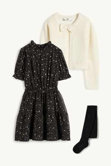 Kinderen: meisjes - Set - jurk van chiffon, vest en maillot - 3-delig - zwart