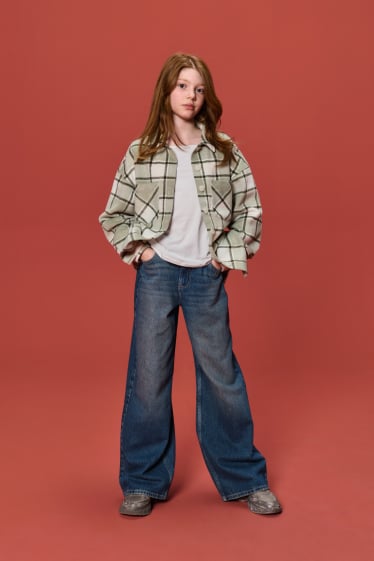 Kinderen: meisjes - Flanellen overhemd - geruit - lichtgroen