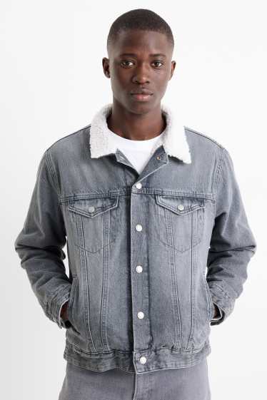 Pánské - Džínová bunda - džíny - světle šedé