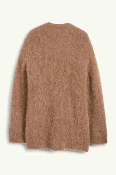 Femei - Cardigan tricotat - amestec de alpaca - maro